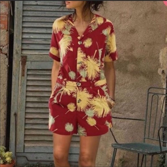 New Free People Malibu Romper Tropical Maroon Small - Picture 3 of 10